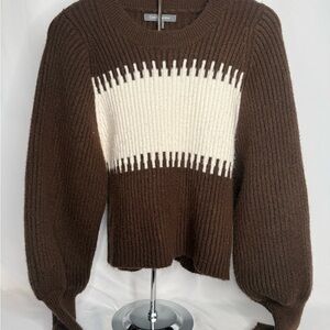 Grey Collective Elegant Brown and White Crew Neck Sweater